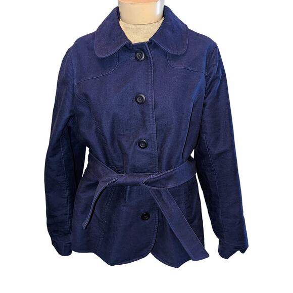L. L. Bean Midnight Blue Tie Waist Round Collar Cotton Peacoat Sz M - Picture 1 of 5